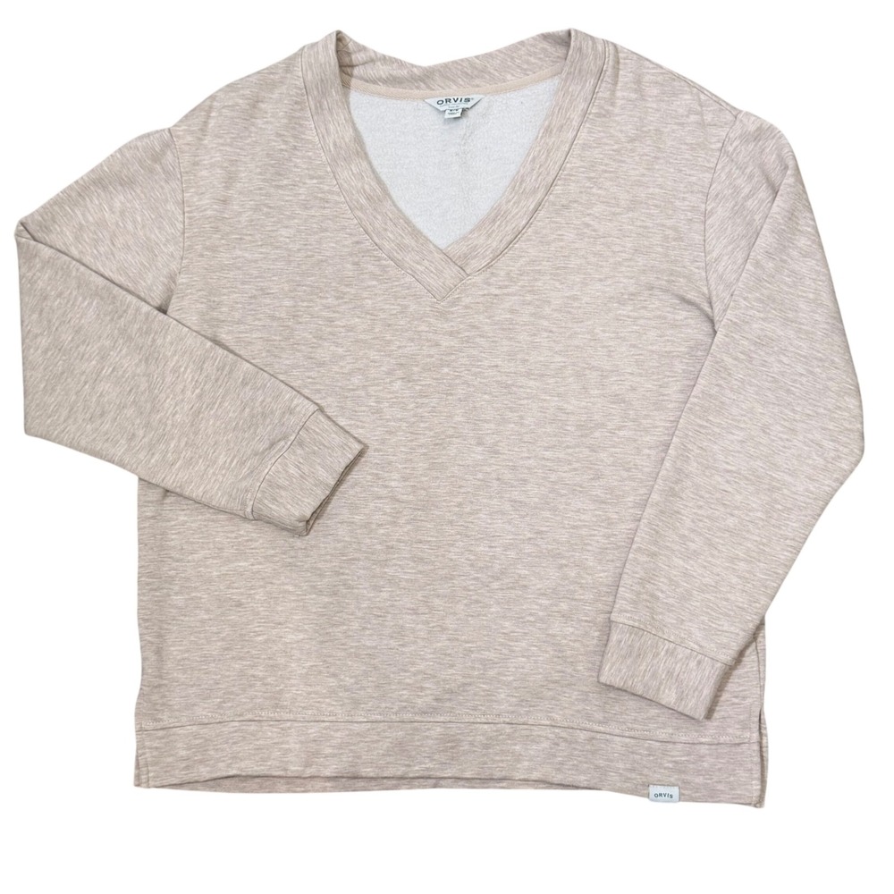 Orvis Classic Women's V-Neck Coziest Pullover (M) Neutral Soft Oversized Tan